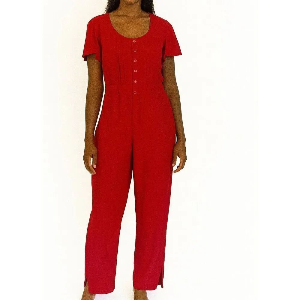 Verbo 100% linenโred jumpsuit short sleeve size M